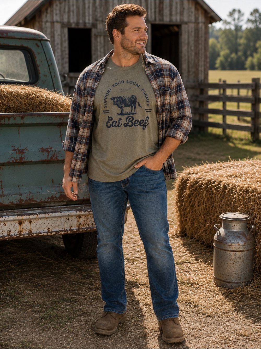 Eat Beef Graphic Men’s Unisex Tee | Size Large | Farm wear Country Rustic